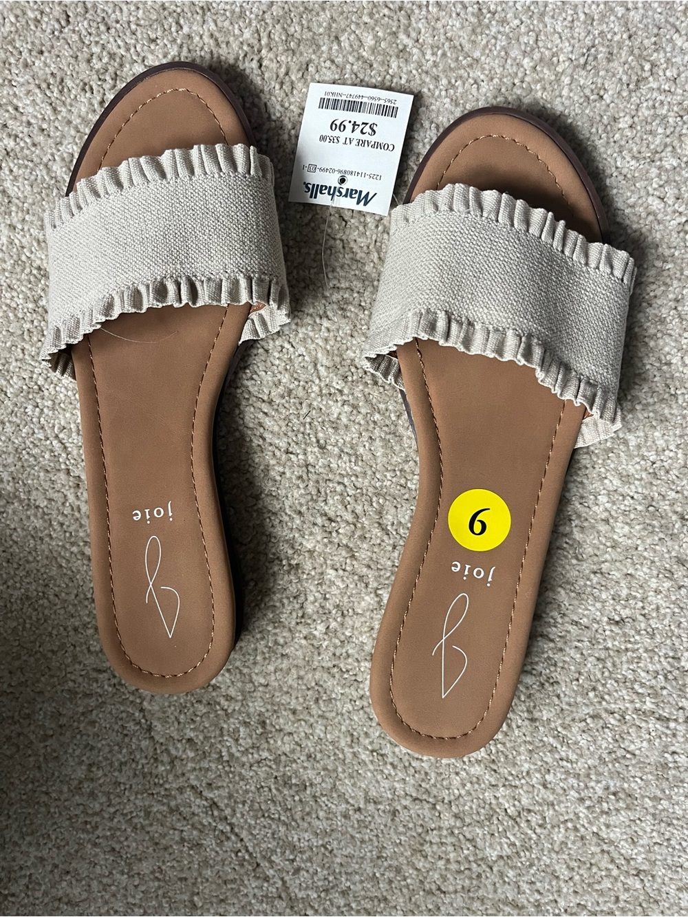 Joie Neutral Ruffle Slide Sandals - Beige/Tan- Never worn